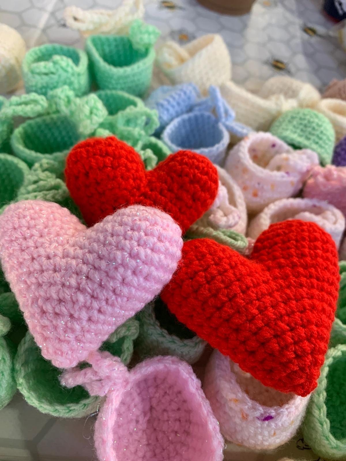 Handmade crochet hearts